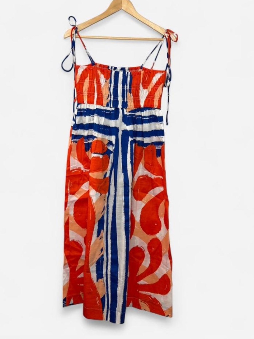 ASOS Orange, Blue & White Tie-Shoulder Maxi Dress Size 6